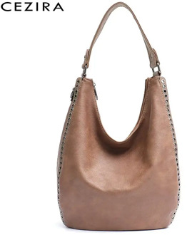 CEZIRA Women Vegan Leather Handbag Brand Luxury Metal Rings PU Leather Hobo Ladies Large Shoulder Bag Female Daily Crossbody Bag
