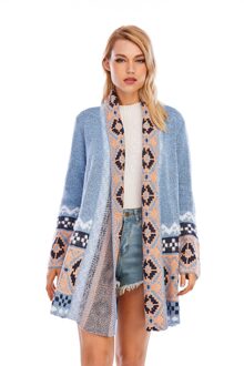 Cgyy Vrouwen Kleurrijke Boho Trui Blauw Kleur Gebreide Open Voorzijde Lente Herfst Vest Met Fringe Tassel En Zakken L / lucht blauw