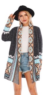 Cgyy Vrouwen Kleurrijke Boho Trui Blauw Kleur Gebreide Open Voorzijde Lente Herfst Vest Met Fringe Tassel En Zakken Xl / zwart