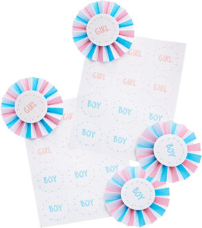 CHAKS Baby Gender Reveal 24x stickers en 12x badges - roze/blauw - Team Boy or Girl -? baby party