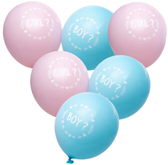CHAKS Baby Gender Reveal ballonnen - 6x stuks - roze/blauw - Boy or Girl - 27 cm Multi