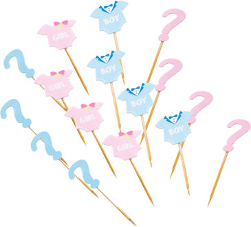 CHAKS Baby Gender Reveal cup cake prikkers - 24x stuks - roze/blauw - Team Boy or Girl -? baby party