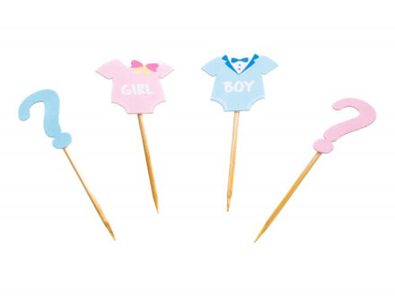 CHAKS Baby Gender Reveal cup cake prikkers - 8x stuks - roze/blauw - Team Boy or Girl -? baby party