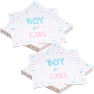 CHAKS Baby Gender Reveal servetten - 2x stuks - roze/blauw - Boy or Girl - 27 cm