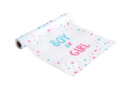 CHAKS Baby Gender Reveal tafelloper - papier - op rol - roze/blauw - Boy or Girl - 5 meter