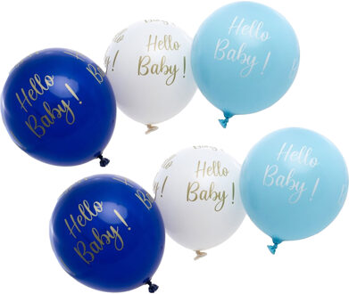 CHAKS Baby kraamfeest/geboorte ballonnen - Hello Baby - 12x stuks - blauw - babyshower