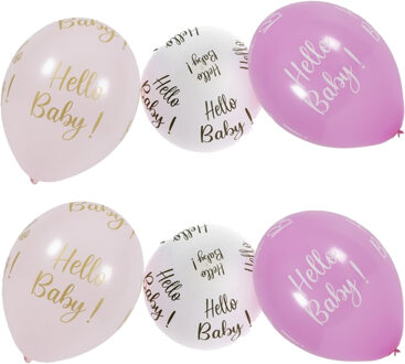CHAKS Baby kraamfeest/geboorte ballonnen - Hello Baby - 12x stuks - roze - babyshower