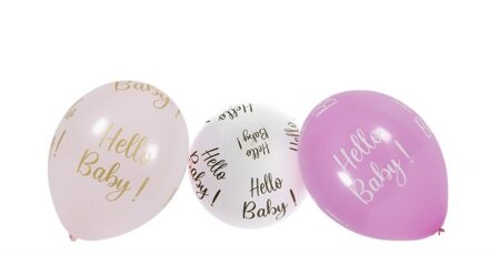 CHAKS Baby kraamfeest/geboorte ballonnen - Hello Baby - 6x stuks - roze - babyshower
