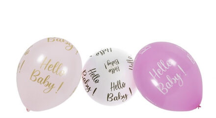 CHAKS Baby kraamfeest/geboorte ballonnen - Hello Baby - 6x stuks - roze - babyshower