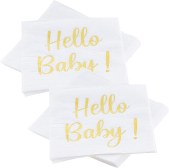 CHAKS Baby kraamfeest/geboorte servetten - Hello Baby! - 40x - wit/goud - babyshower - 33 cm