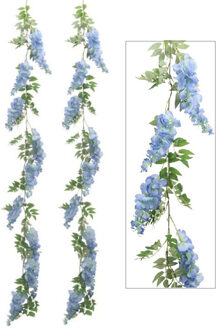 CHAKS Blauweregen/wisteria - 2x - slinger - kunstbloemen - blauw - 110 cm - kunstplanten