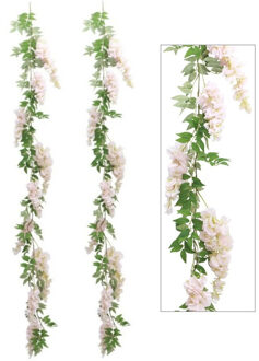 CHAKS Blauweregen/wisteria - 2x - slinger - kunstbloemen - roze - 110 cm - kunstplanten