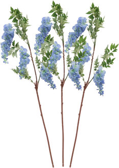CHAKS Blauweregen/wisteria - 3x - kunstbloemen - blauw - 110 cm - kunstplanten/kunsttakken