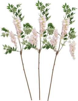 CHAKS Blauweregen/wisteria - 3x - kunstbloemen - roze - 110 cm - kunstplanten/kunsttakken