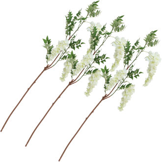 CHAKS Blauweregen/wisteria - 3x - kunstbloemen - wit - 110 cm - kunstplanten/kunsttakken