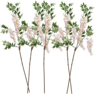 CHAKS Blauweregen/wisteria - 5x - kunstbloemen - roze - 110 cm - kunstplanten/kunsttakken