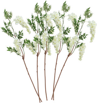 CHAKS Blauweregen/wisteria - 5x - kunstbloemen - wit - 110 cm - kunstplanten/kunsttakken