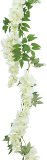 CHAKS Blauweregen/wisteria - slinger - kunstbloemen - wit - 110 cm - kunstplanten