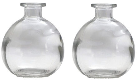 CHAKS Bloemenvaas/flesvaas - 2x - helder glas - D12 x H14 cm - bolvaasje - Vazen Transparant