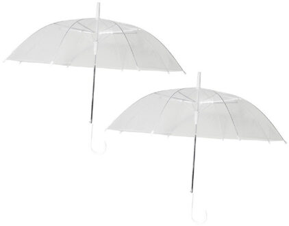 CHAKS Bruidsparaplu/trouwparaplu - 2x - transparant - wit - polyester - D81 cm