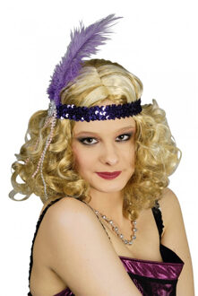 CHAKS Charleston hoofdband - met pauwen veer en kraaltjes - paars - dames - jaren 20 thema