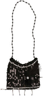 CHAKS Charleston tasje - met pailletten/veertje - zwart - voor dames - foute party/carnaval