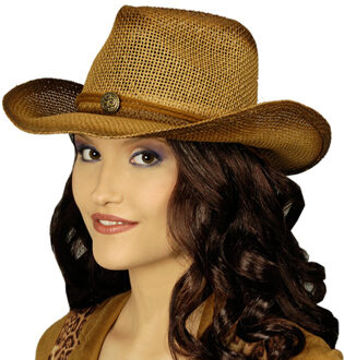 CHAKS Cowboy/rodeo hoed - bruin - volwassenen - stro - Carnaval accessoires 