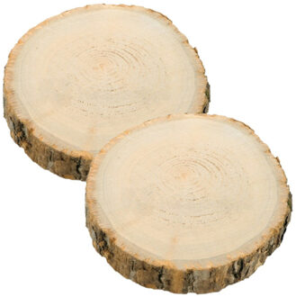 CHAKS Decoratie boomschijf met schors - 2x - hout - D17 x H2 cm - rond