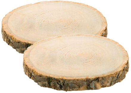 CHAKS Decoratie boomschijf met schors - 2x - hout - D24 x H2 cm - rond