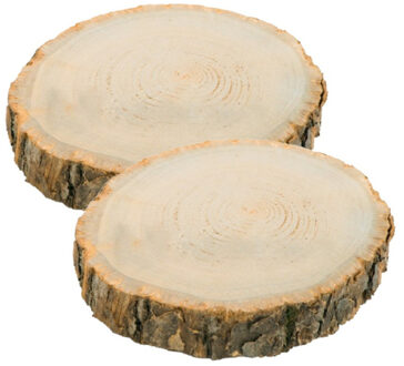CHAKS Decoratie boomschijf met schors - 2x - hout - D26 x H4 cm - rond
