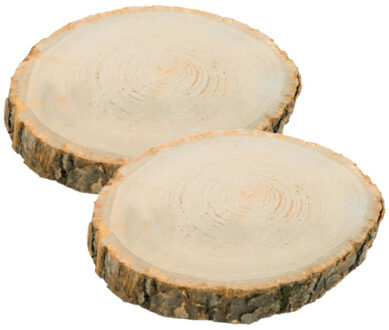 CHAKS Decoratie boomschijf met schors - 2x - hout - D30 x H2 cm - rond