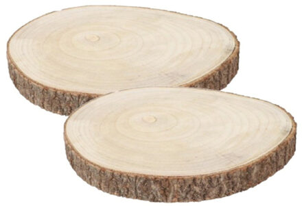 CHAKS Decoratie boomschijf met schors - 2x - hout - D34 x H4 cm - rond