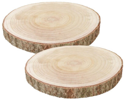 CHAKS Decoratie boomschijf met schors - 2x - hout - D38 x H4 cm - rond