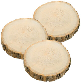 CHAKS Decoratie boomschijf met schors - 3x - hout - D17 x H2 cm - rond