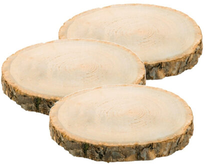 CHAKS Decoratie boomschijf met schors - 3x - hout - D24 x H2 cm - rond