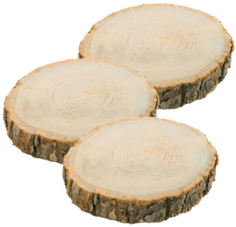 CHAKS Decoratie boomschijf met schors - 3x - hout - D26 x H4 cm - rond