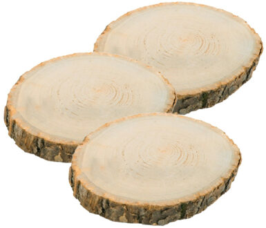 CHAKS Decoratie boomschijf met schors - 3x - hout - D30 x H2 cm - rond