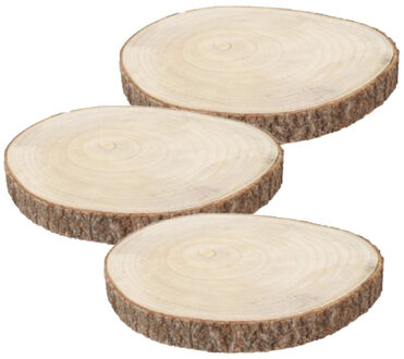 CHAKS Decoratie boomschijf met schors - 3x - hout - D34 x H4 cm - rond