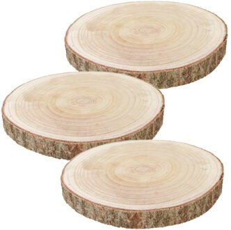 CHAKS Decoratie boomschijf met schors - 3x - hout - D38 x H4 cm - rond