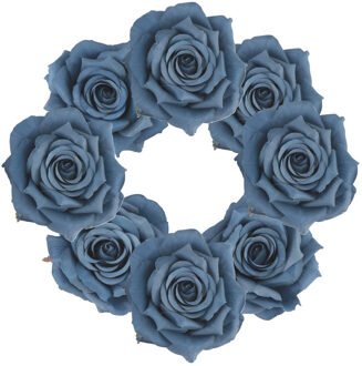 CHAKS Decoratie rozen set - kunststof - 16x stuks - blauw - 9,5 x 5,5 cm - bruiloft decoratie