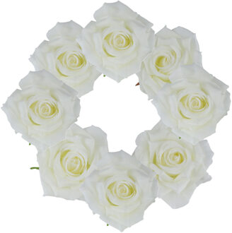 CHAKS Decoratie rozen set - kunststof - 16x stuks - wit - 9,5 x 5,5 cm - bruiloft decoratie