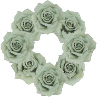CHAKS Decoratie rozen set - kunststof - 24x stuks - groen - 9,5 x 5,5 cm - bruiloft decoratie