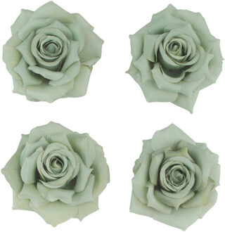 CHAKS Decoratie rozen set - kunststof - 4x stuks - - groen - 9,5 x 5,5 cm - bruiloft decoratie