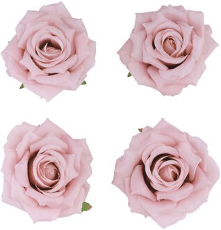 CHAKS Decoratie rozen set - kunststof - 4x stuks - roze - 9,5 x 5,5 cm - bruiloft decoratie