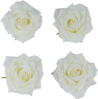 CHAKS Decoratie rozen set - kunststof - 4x stuks - wit - 9,5 x 5,5 cm - bruiloft decoratie