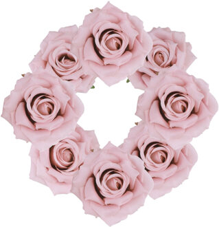 CHAKS Decoratie rozen set - kunststof - 8x stuks - roze - 9,5 x 5,5 cm - bruiloft decoratie