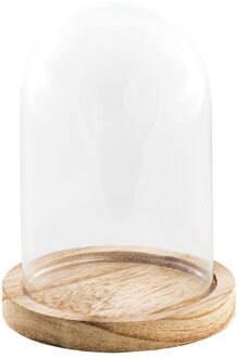 CHAKS Decoratie stolp - glas - houten plateau - D10 x H13,5 cm - Decoratieve stolpen Transparant