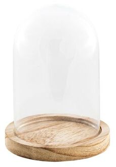 CHAKS Decoratie stolp - glas - houten plateau - D10 x H13,5 cm - Decoratieve stolpen Transparant