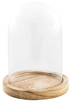 CHAKS Decoratie stolp - glas - houten plateau - D14 x H21 cm - Decoratieve stolpen Transparant