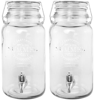 CHAKS Drank dispenser/limonadetap - met tapje - 2x - 4 liter - glas - H30 x D20 cm